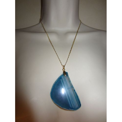 Collier Plaqué Or Avec Pendentif En Agate Bleue