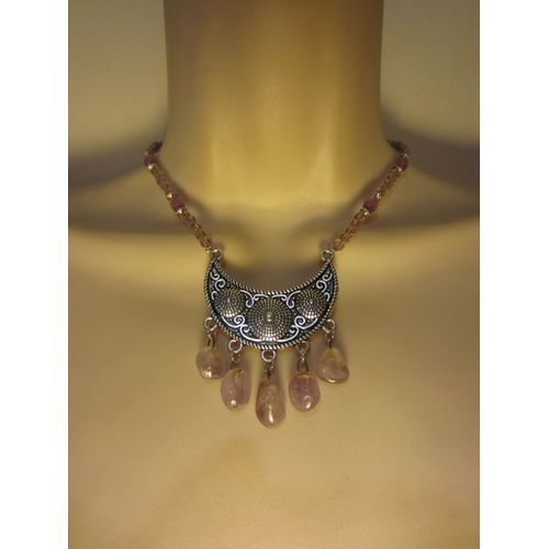 Collier Plastron Avec Quartz Rose
