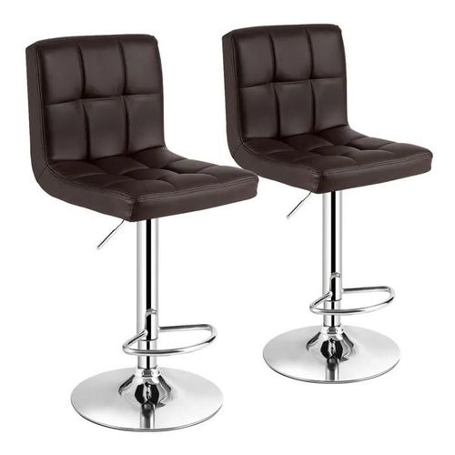 Costway Lot De 2 Tabourets De Bar, Hauteur Du Siège Réglable 65-85 Cm, Dossier Surélevé, Base En Métal Antidérapant, Marron