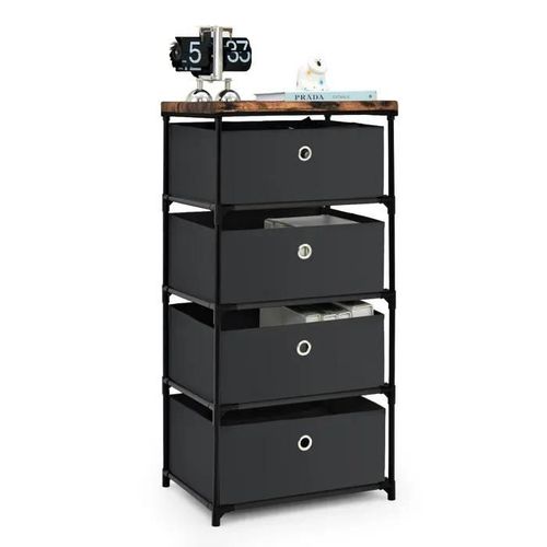 Costway Commode 4 Tiroirs En Tissu 42 X 33,5 X 84,5 Cm, Avec Cadre En Métal, Meuble Tiroir Rangement Pour Chambre, Industriel, Noir