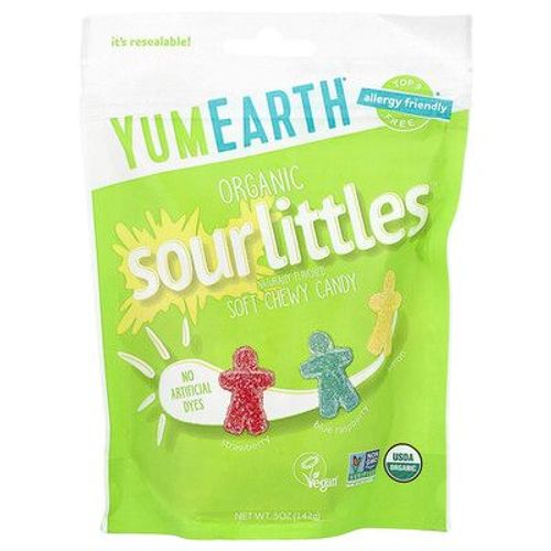Yumearth, Sour Littles Biologiques, Bonbons Tendres À Mâcher, Fraise, Framboise Bleue, Citron, 142 G