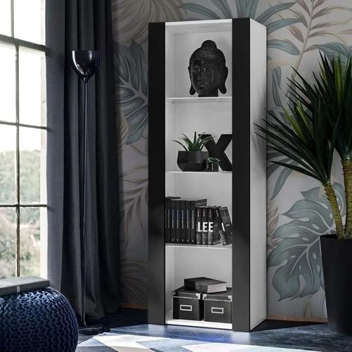 Vitrine Armoire Komodee Tivoli - Sans Led - Noir Et Blanc - 55 X 159 X 35 Cm