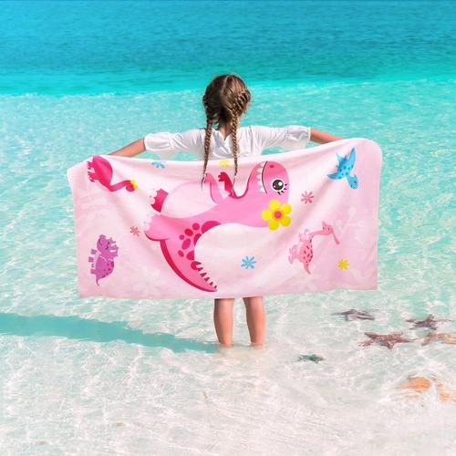 Serviette De Plage Dinosaure Pour Enfants 76x150 Cm En Microfibre Sans Sable Pour Filles, Serviette De Bain, Piscine, Camping, Voyage, Serviette De Plage Ultra Absorbante, Super Douce(Q612)