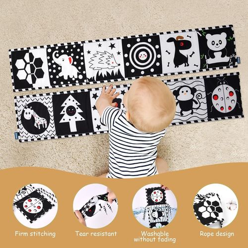 Jouet Bebe 0-12 Mois,Livre Tissu Bébé Eveil Montessori Bebe Eveil Livre Carte Noir Et Blanc Bébé Cadeau Naissance Fille Garcon Jouet Sensoriel Hochet Bebe Jouets D'éveil