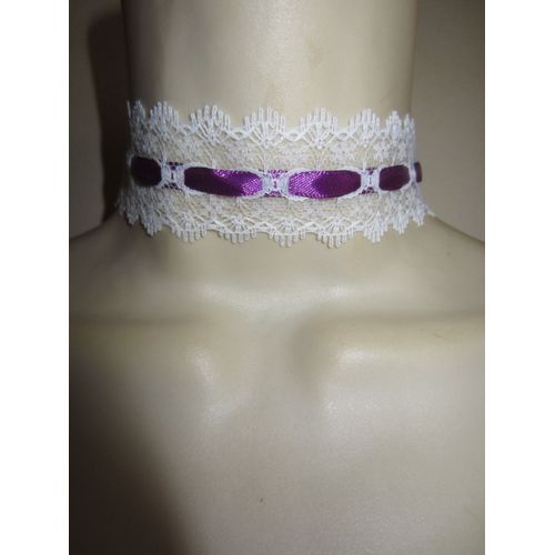 Collier Ras Cou Blanc Et Violet