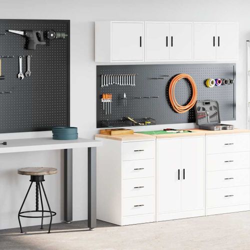 vidaXL Armoires de garage 2 pcs blanc bois d'ingénierie