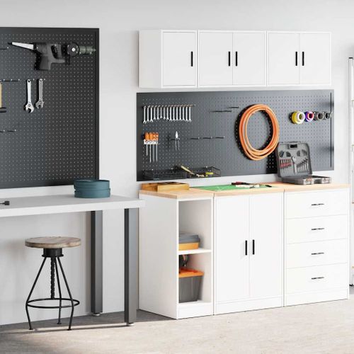 vidaXL Armoires de garage 2 pcs blanc bois d'ingénierie