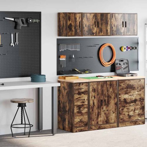 vidaXL Armoires de garage 2 pcs chêne fumé bois d'ingénierie