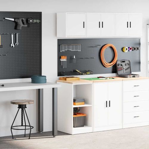 vidaXL Armoires de garage 2 pcs blanc bois d'ingénierie