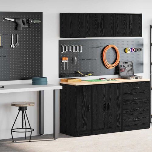 vidaXL Armoires de garage 2 pcs noir bois d'ingénierie