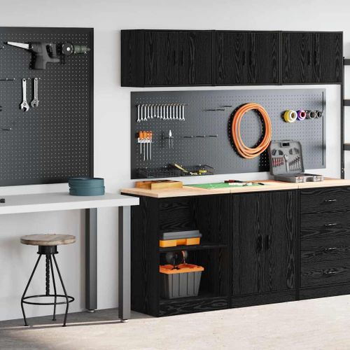 vidaXL Armoires de garage 2 pcs noir bois d'ingénierie