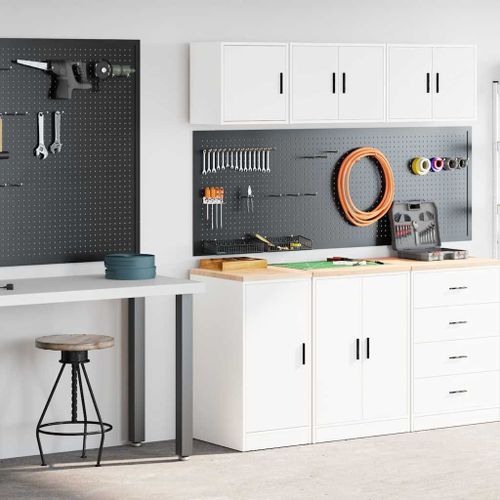 vidaXL Armoires de garage 2 pcs blanc bois d'ingénierie