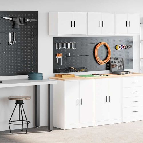 vidaXL Armoires de garage 2 pcs blanc bois d'ingénierie