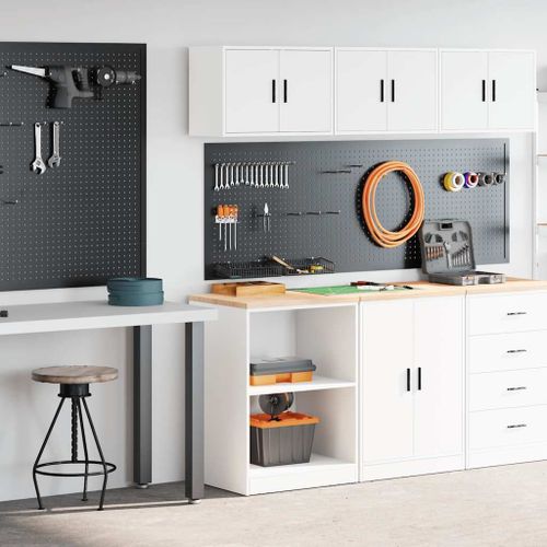 vidaXL Armoires de garage 2 pcs blanc bois d'ingénierie