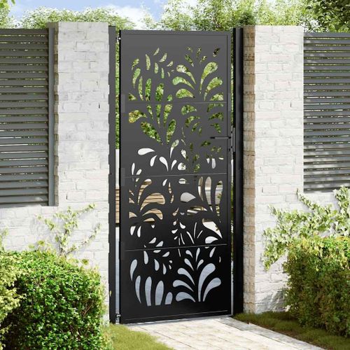 vidaXL Portail de jardin noir 105x205 cm acier conception de vagues