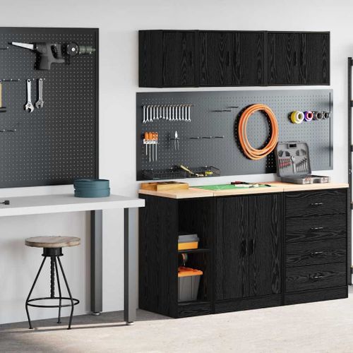 vidaXL Armoires de garage 2 pcs noir bois d'ingénierie