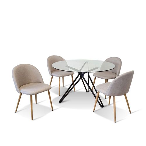 Ensemble Table Ã  Manger Ronde 120cm Et 4 Chaises Scandinaves Transparent En Verre - Materarossi