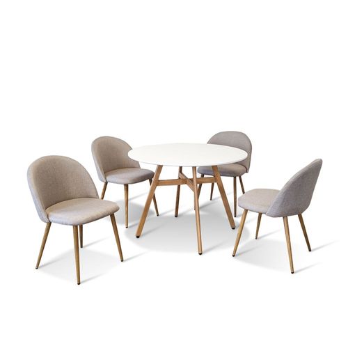 Ensemble Table Ã  Manger Ronde Et 4 Chaises Scandinaves Blanche En Bois - Umbriarossi