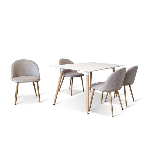 Ensemble Table Ã  Manger Rectangulaire Et 4 Chaises Scandinaves Blanche En Bois - Brevikrossi