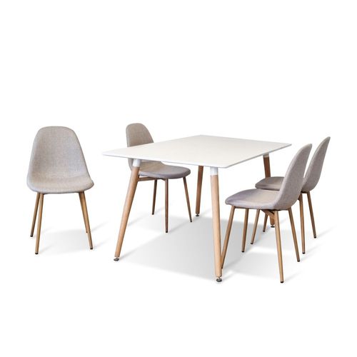 Ensemble Table Ã  Manger Rectangulaire Et 4 Chaises Scandinaves Blanche En Bois - Brevikela