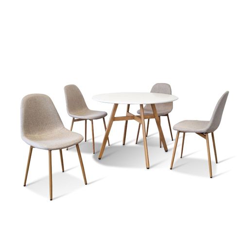 Ensemble Table Ã  Manger Ronde Et 4 Chaises Scandinaves Blanche En Bois - Umbriaela