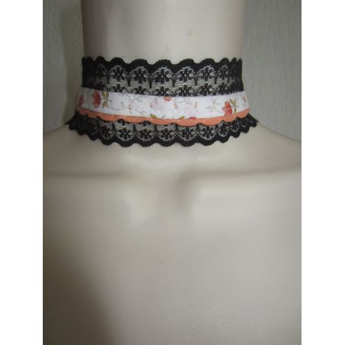 Collier Ras Cou Noir Et Orange