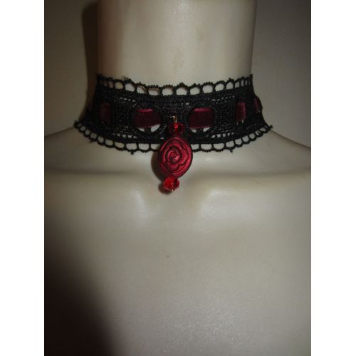 Collier Ras Cou Noir Et Rouge