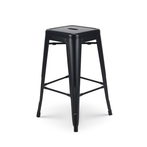 Kosmi - Tabouret De Bar En Métal Noir Mat Style Industriel - Sans Dossier - Hauteur 66 Cm