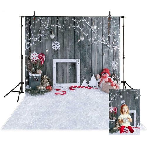 Décoration de studio photo de Noël, fond imitation bois avec flocon de neige et cloches de Noël