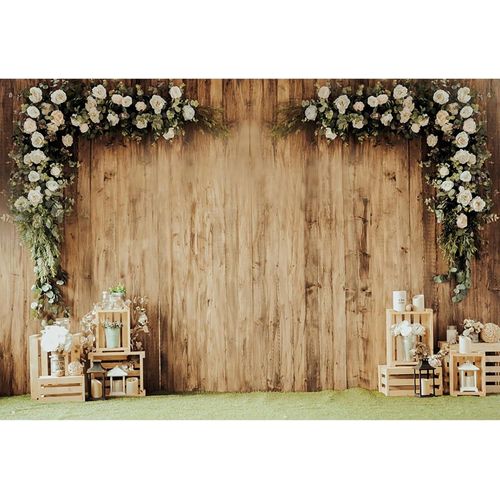 2,5x1,8m Fond de Mariage pour la Photographie Fond de Jardin Secret en Bois Rustique Fleur Blanche Support de Fleur Anniversaire de Mariage Accessoires de Studio de Photo Portrait, Vinyle