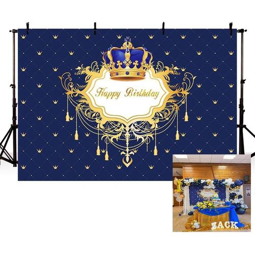 2,1x1,5m Fond Photo Motif Petit Garçon Bleu Anniversaire Fond Prince fête Photographie Toile de Fond Couronne d'or décoration bannière bébé Douche gâteau Accessoires de Table Studio Photo