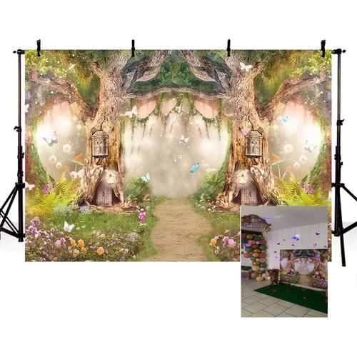 Toile de Fond 2,1x1,5 m Toiles de Fond de la forêt de Conte de fées Wonderland Princess Photography Props Fleur fée enchantée Fond Photo pour décoration de fête Papier Peint Tires Studio