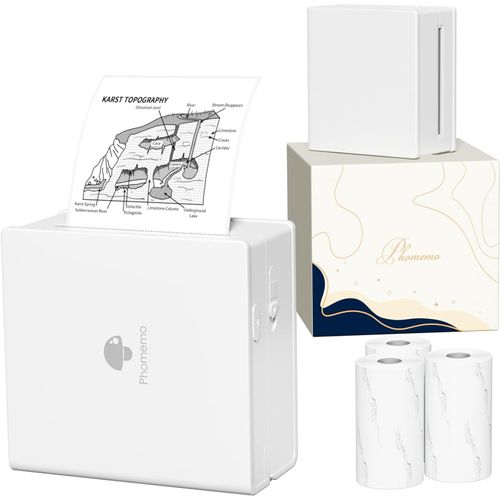 M02 Mini Imprimante,Imprimante Thermique Portable Imprimante Photo Imprimante De Poche Compatible Avec Android Et Iphone,Livrée Avec 3 Rouleaux De Papier-Blanc