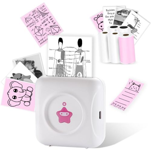 Tp2-Y Mini Imprimante Thermique De Poche Compatible Avec Android & Ios Avec 5 Rouleaux D'Étiquettes,Imprimante Bluetooth Pour Iphone,Liste De Travail,Notes,Photos,Bricolage