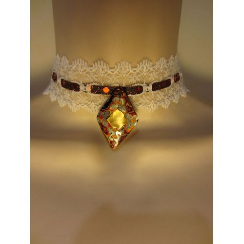 Collier Ras Du Cou Blanc Et Orange