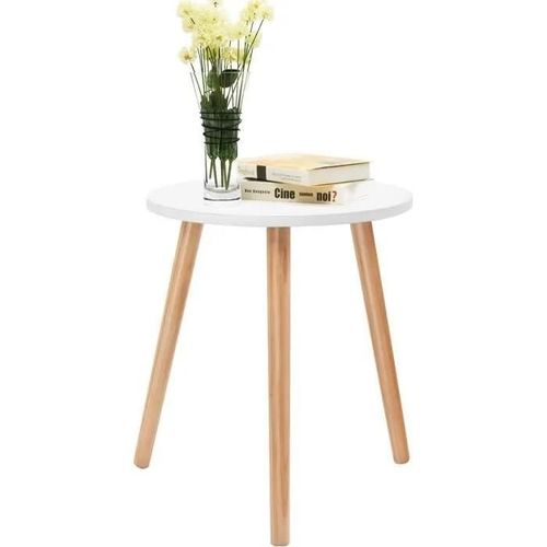 Table Basse Scandinave Moderne De Forme Ronde Couleur Blanche 40 Cm De Diamètre Hauteur De 48 Cm