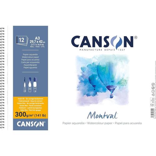 Canson Album 12 Feuilles Papier Dessin Aquarelle Montval A3 300g