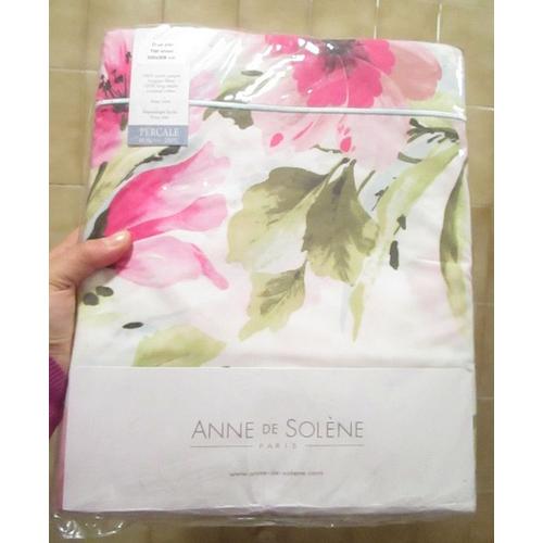 Drap Plat Blanc À Fleurs Rose, Anne De Solène, Modèle Percale, 240 X 305 Cm - Bien Lire