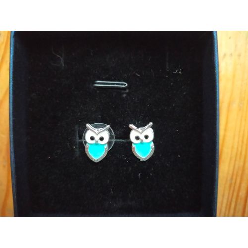 Boucles D¿Oreilles Argentées En Forme De Chouette / Hibou