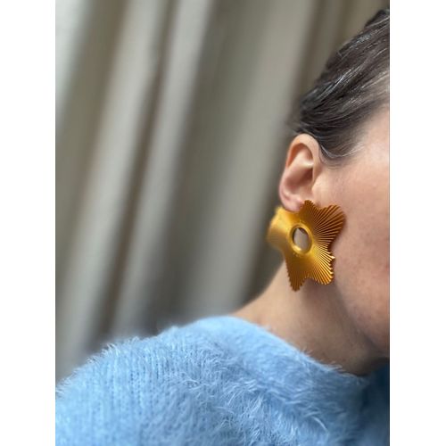 Bijoux Originales Boucles D¿Artiste Pièces Uniques « Mirage » Dorées En Bioplastique 