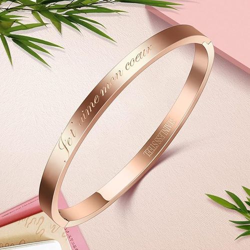 Bracelet Gravé Je T¿Aime Mon C?ur, Jonc En Acier Inoxydable, Cadeau Pour La Saint Valentin
