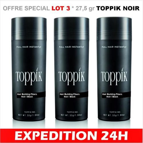 Offre Special Lot 3*27,5 Gr Toppik Poudre Densifiante Toppik Perte Cheveux Calvitie Soins Capillaire 27,5gr Keratine Couleur Noir 