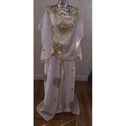 Tenue Traditionnelle Chaoui Algérienne Melhfa Berbère Blanche Et Or Sequin Doré