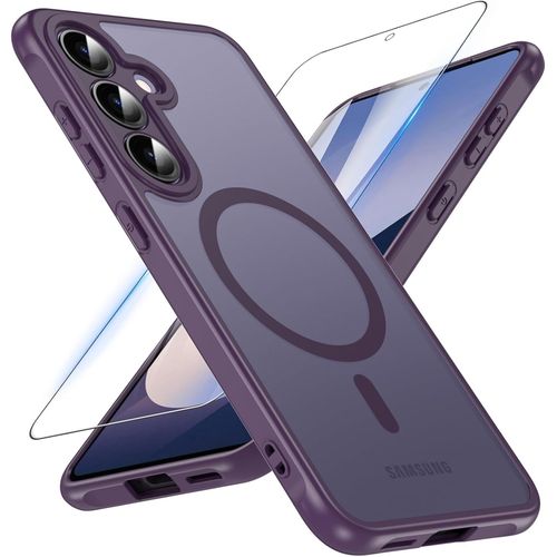 Coque Pour Samsung Galaxy S25, Magnétique Coque Samsung S25 Avec Magsafe Avec Verre Trempé, [Anti-Jaune] Antichoc Coque S25 Translucide Mat Extérieur Étui De Protection Pour S25 6.2'',Violet