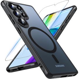 Coque Pour Samsung Galaxy S25 Ultra Avec Magsafe, Magnétique Coque Samsung S25 Ultra Avec Verre Trempé, Antichoc Protection Caméra Protecteur Etui Housse Case Pour Samsung S25 Ultra (Noir)