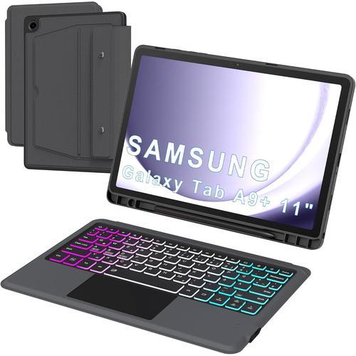 Pour Galaxy Tab A9+/A9 Plus 11" Étui Avec Clavier Qwertz : 3 Zones 7 Couleurs Clavier Avec Trackpad - Étui Clavier Avec Support Pour Samsung Galaxy Tab A9+ 2023 (Sm-X210/X215/X216b)