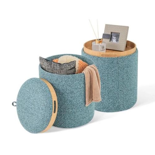 Costway Lot De 2 Tabouret Rangement Avec Couvercle, 41l + 25l, Plateau Réversible, Pouf Rangement Pour Chambre, Salon, Bleu