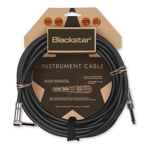 Câble d'instrument 6 m (20 pieds) Jack droit ¿ vers Jack coudé ¿ pour basse/guitare.[G195]