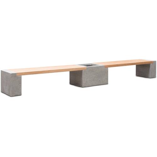 Banc Teck Et Fibres De Ciment L 51 Cm X Long 395 Cm X H 43 Cm Ext. Banc Décoratif Marron Et Gris