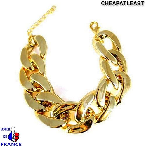 Bracelet Chaîne Grosses Mailles / Gros Maillons - Doré - Largeur : 2,2 Cm - Longueur Totale : Env. 21 Cm - Cheapatleast 1651